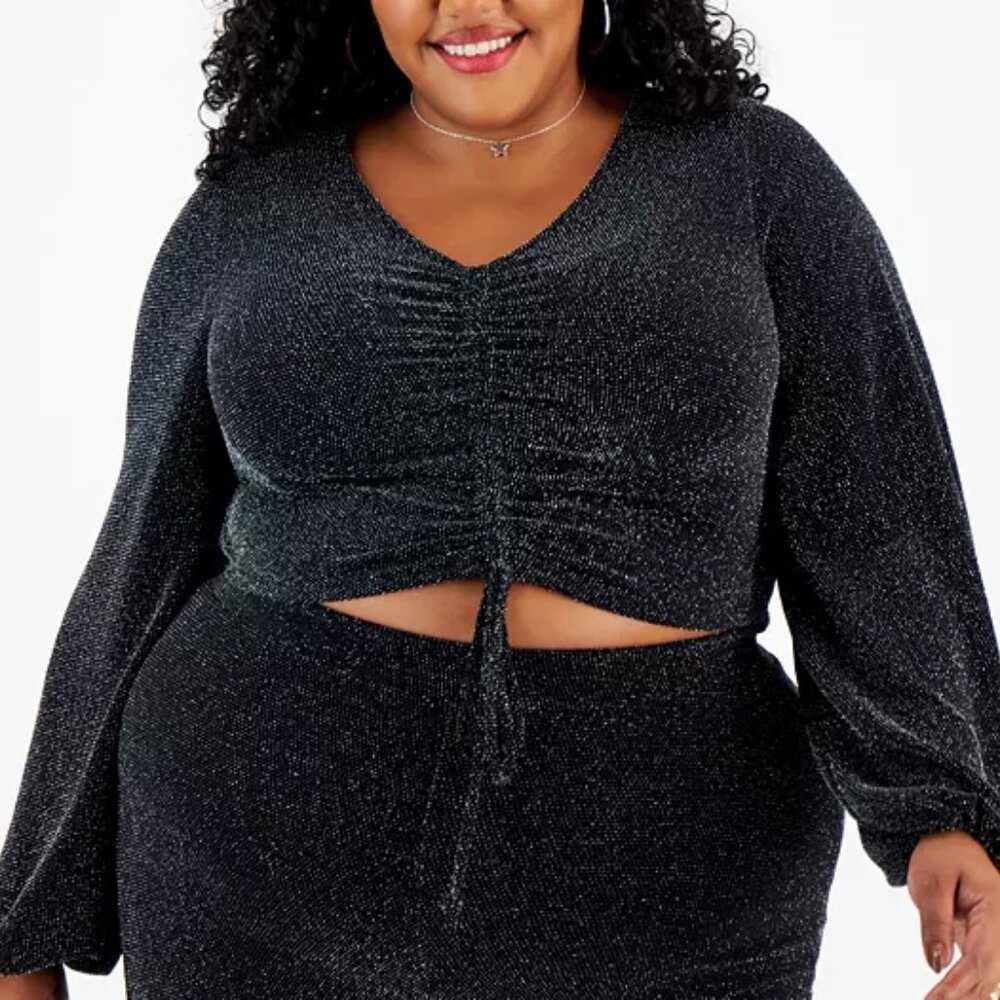 Embellished V-Neck Drawstring Crop Top